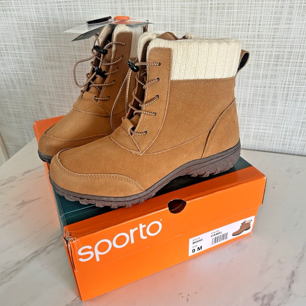 Sporto® Boho Ankle Boots Women's Suede Lace-Up Camel 9M Water-Resistant Side Zip - Picture 2 of 11
